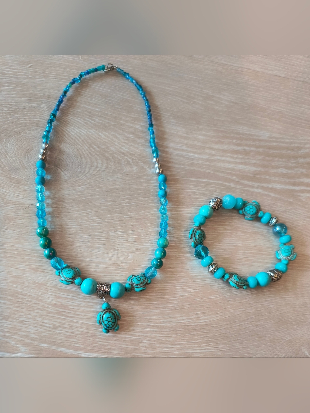Turquoise Turtle Necklace and Bracelet Set